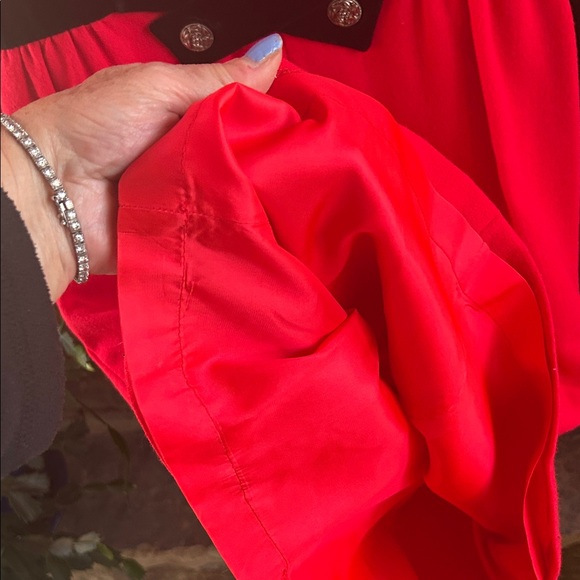 Saks Fifth Avenue Vintage Vibrant Red Dress; Black Velvet Collar Cuffs Belt;Sz 8 - Picture 13 of 16